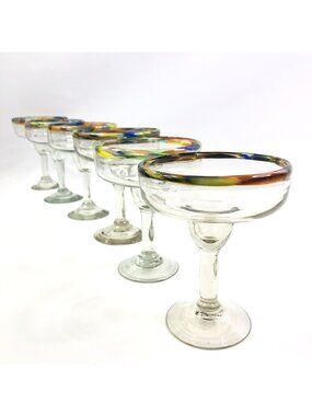 Confetti Margarita Glasses Hand Blown Glass Made In Mexico Set Of 6 Multicolor